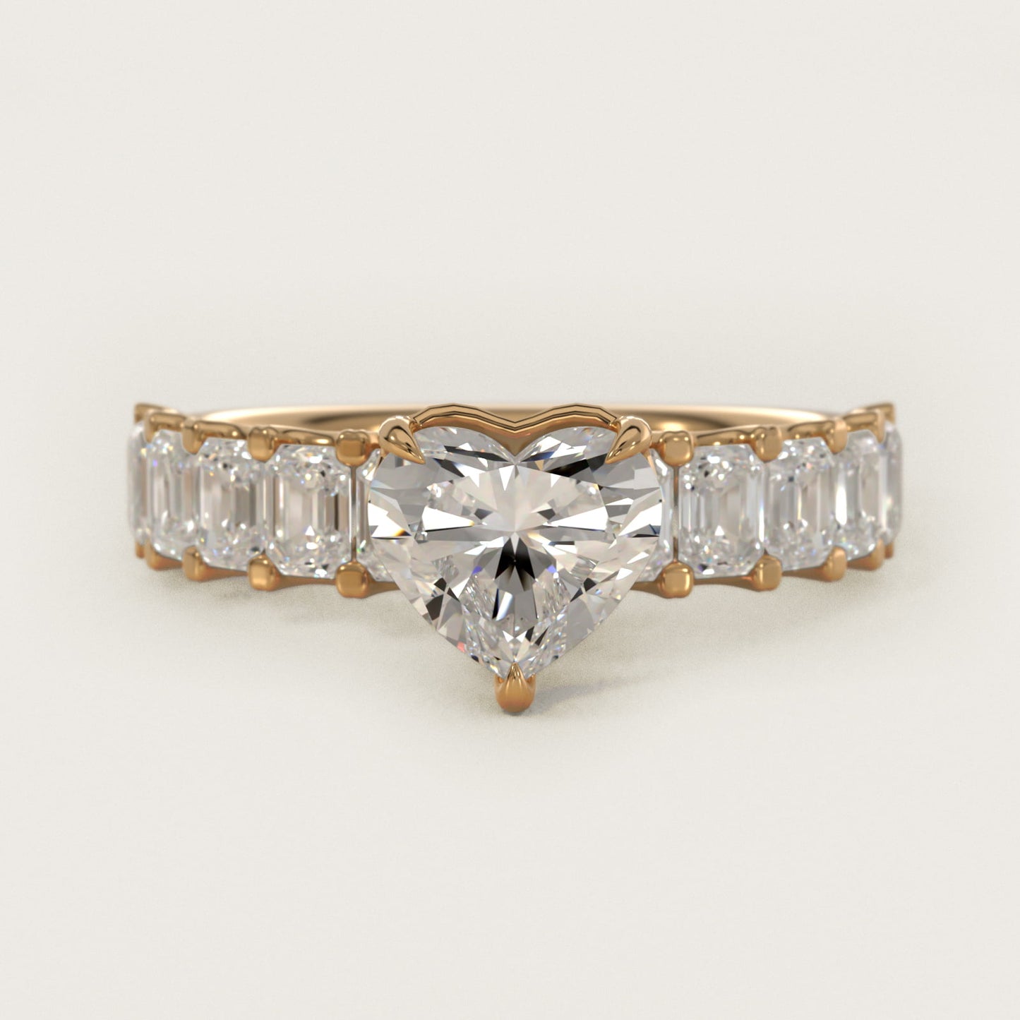 Emerald-Cut Diamond Engagement Ring in 18k Yellow Gold - Heart Center