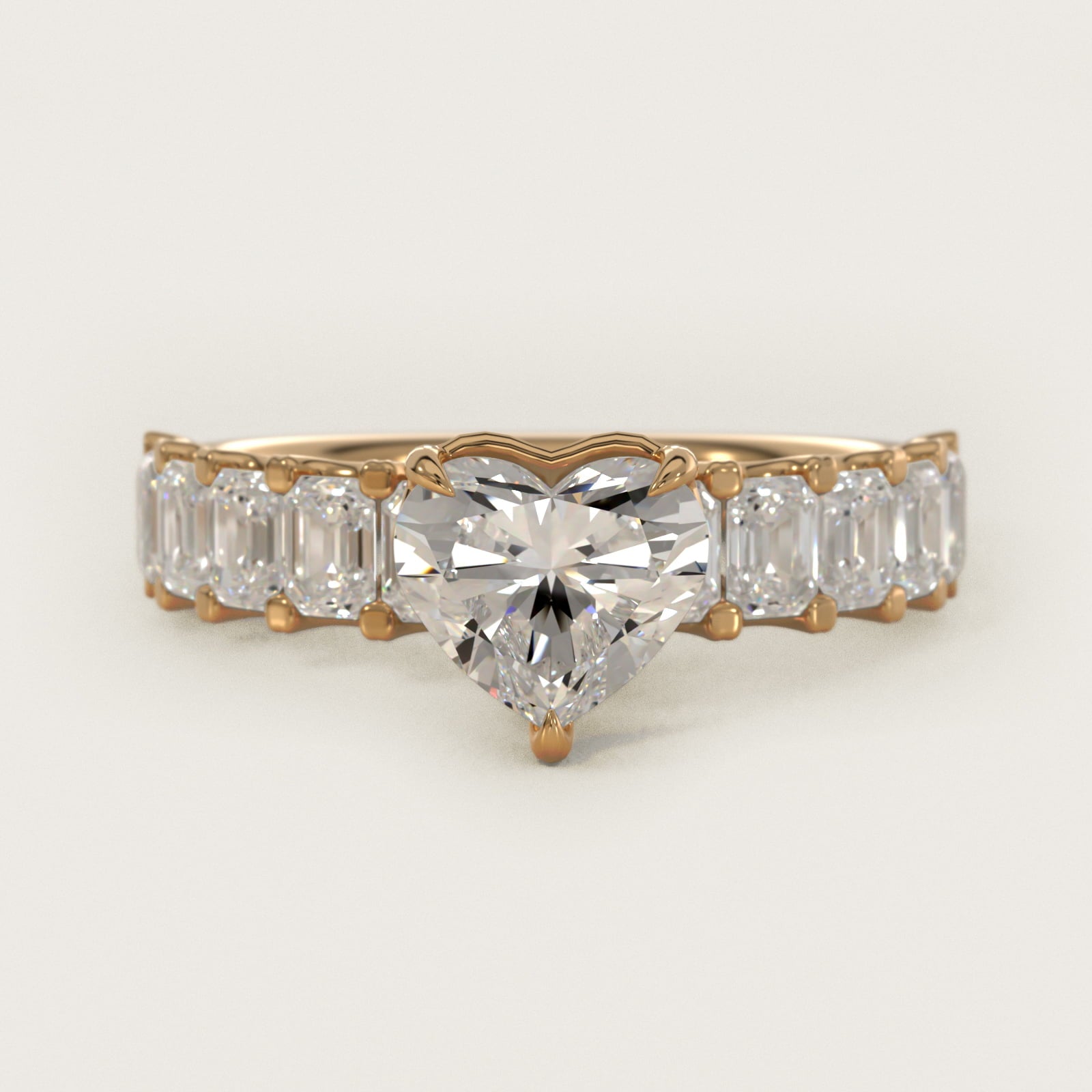 Emerald-Cut Diamond Engagement Ring in 14k Yellow Gold - Heart Center