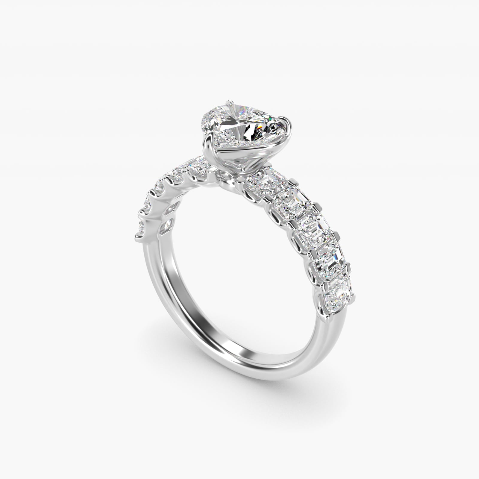 Emerald-Cut Diamond Engagement Ring in Platinum - Heart Center