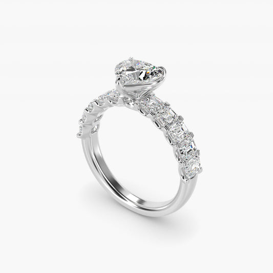 Emerald-Cut Diamond Engagement Ring in Platinum - Heart Center