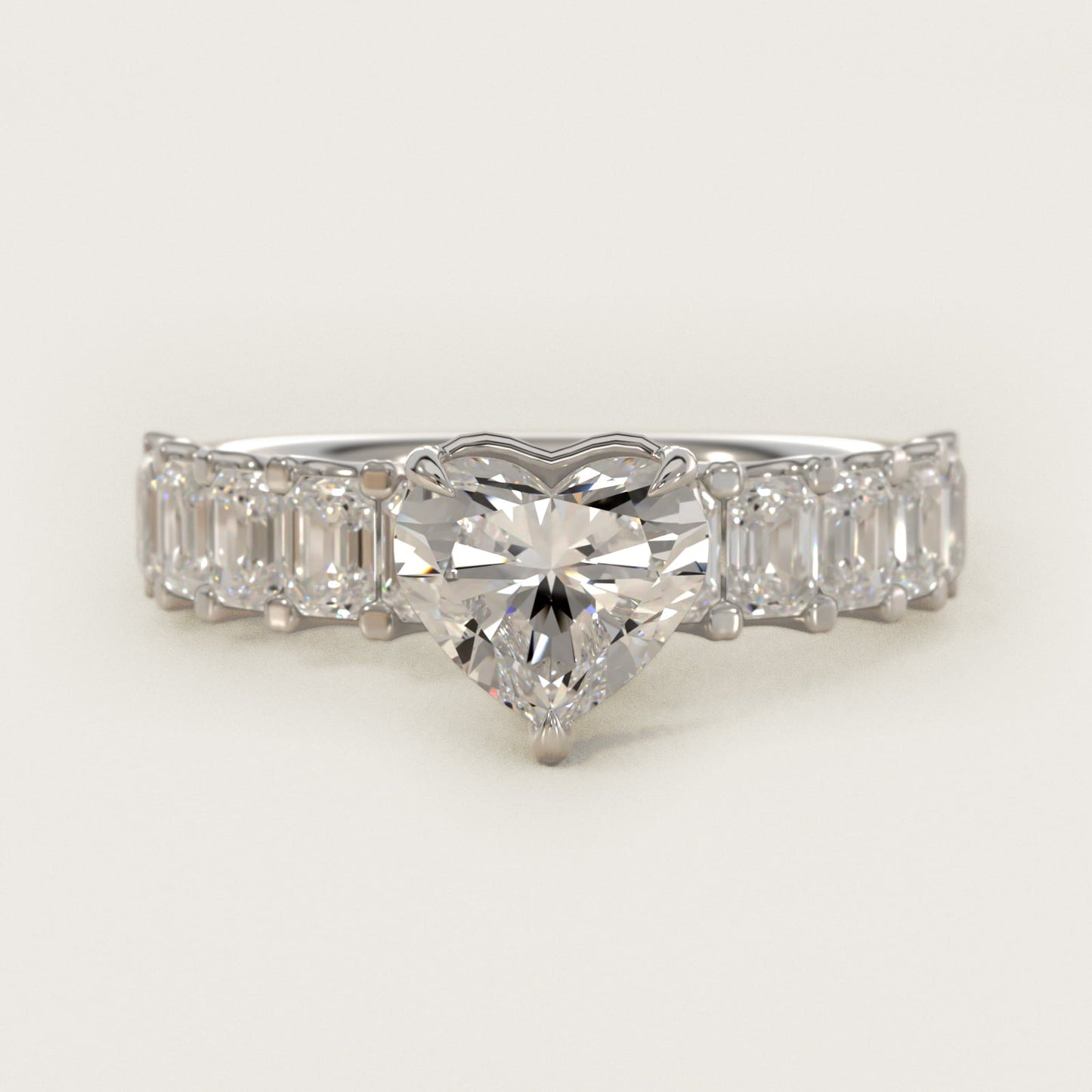 Emerald-Cut Diamond Engagement Ring in Platinum - Heart Center