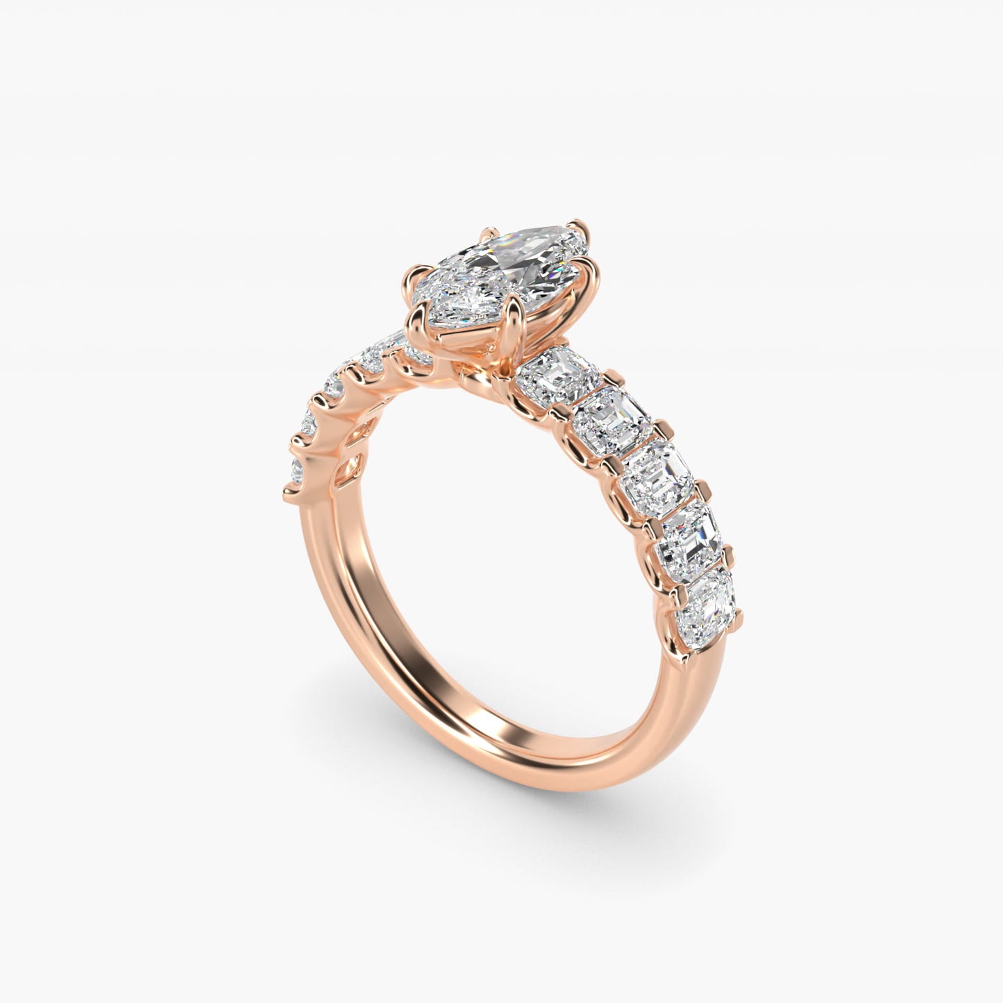 Emerald-Cut Diamond Engagement Ring in 14k Rose Gold - Marquise Center