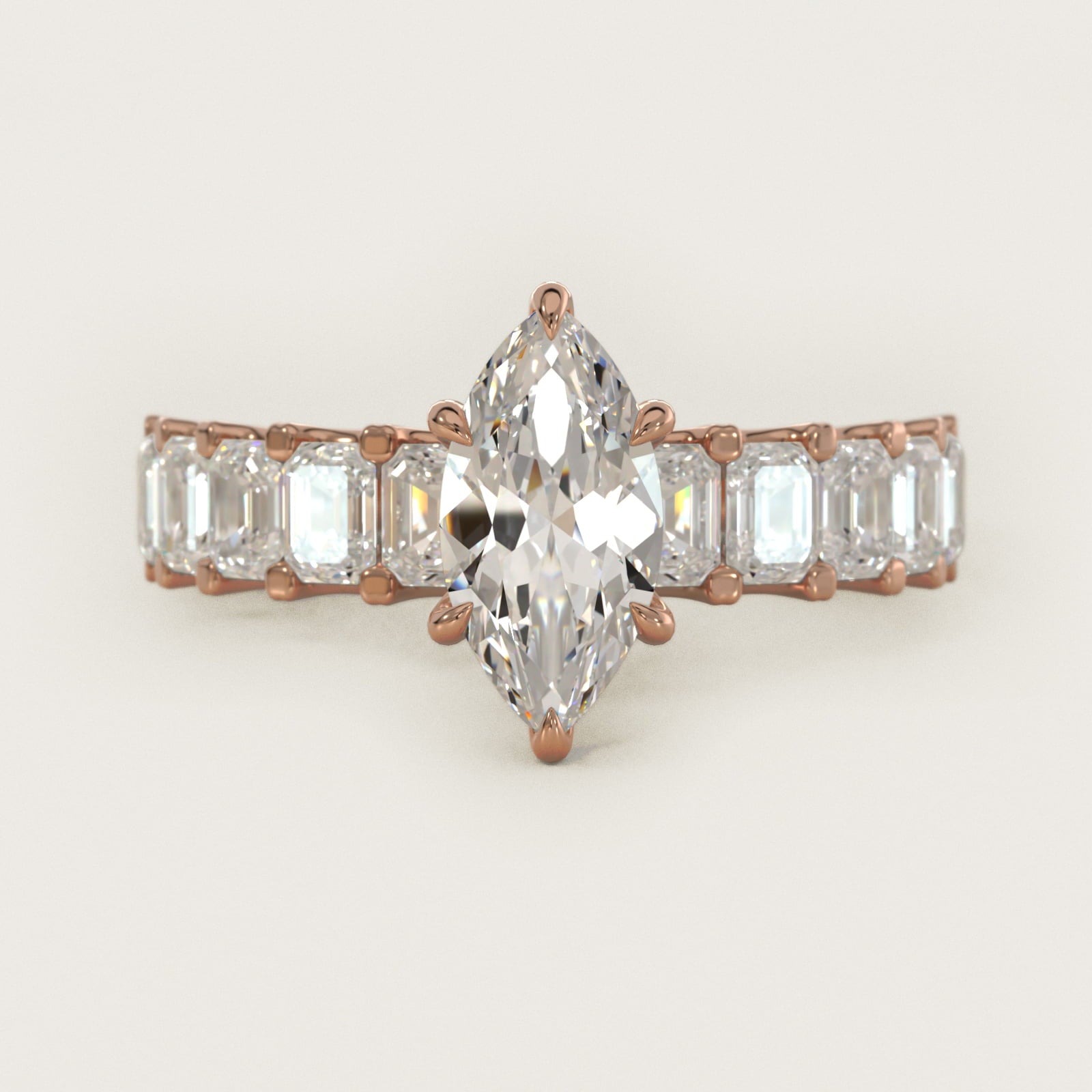 Emerald-Cut Diamond Engagement Ring in 14k Rose Gold - Marquise Center