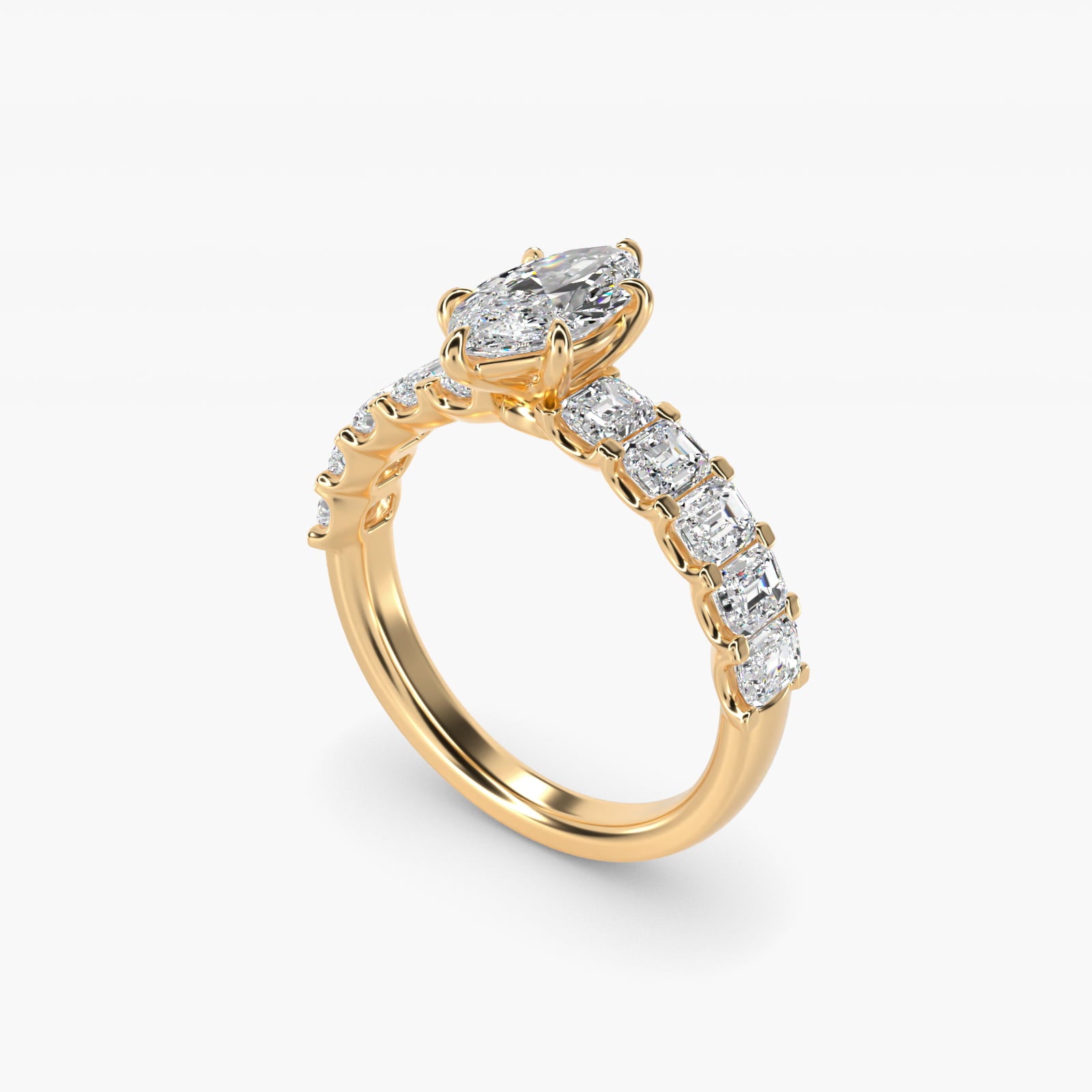 Emerald-Cut Diamond Engagement Ring in 14k Yellow Gold - Marquise Center