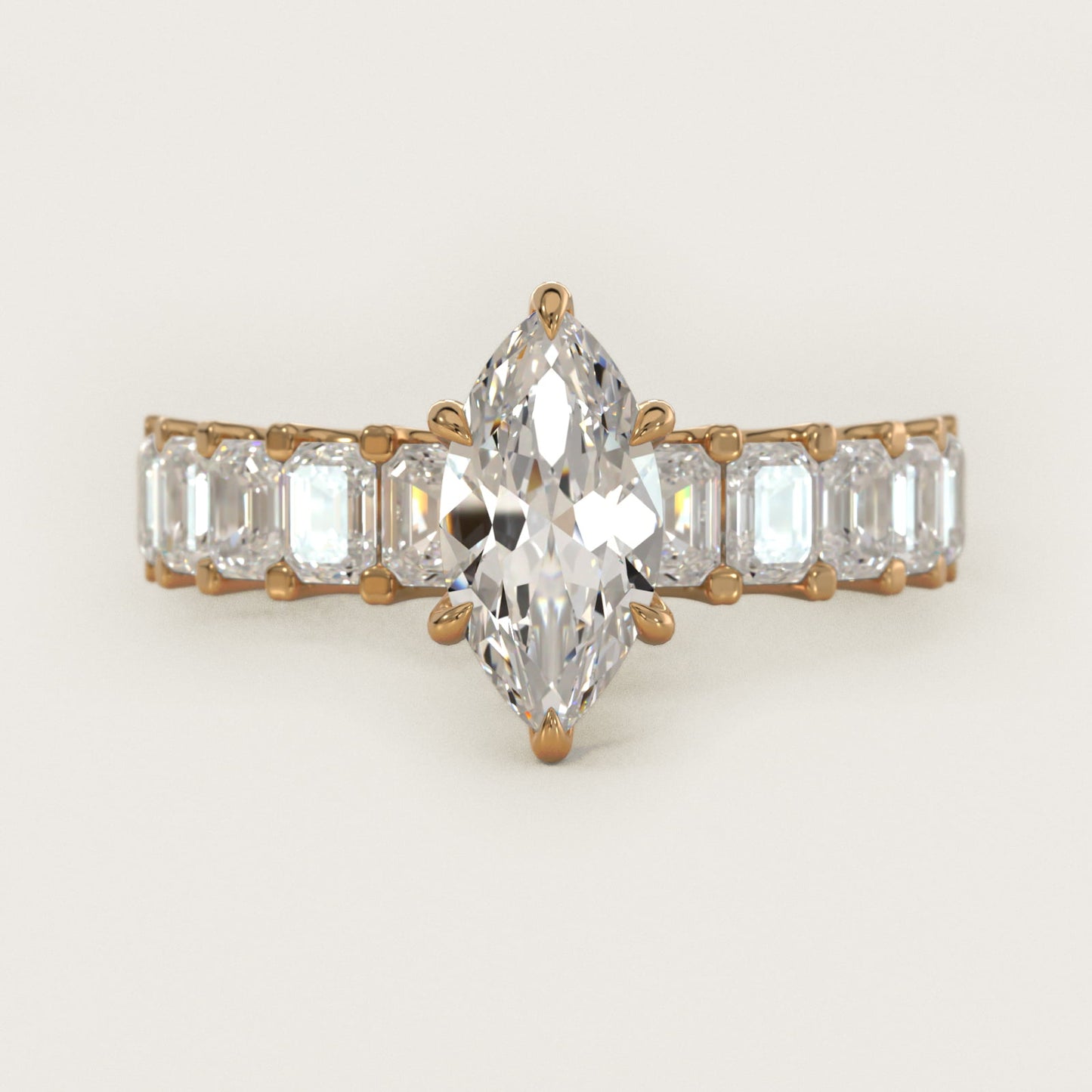 Emerald-Cut Diamond Engagement Ring in 18k Yellow Gold - Marquise Center