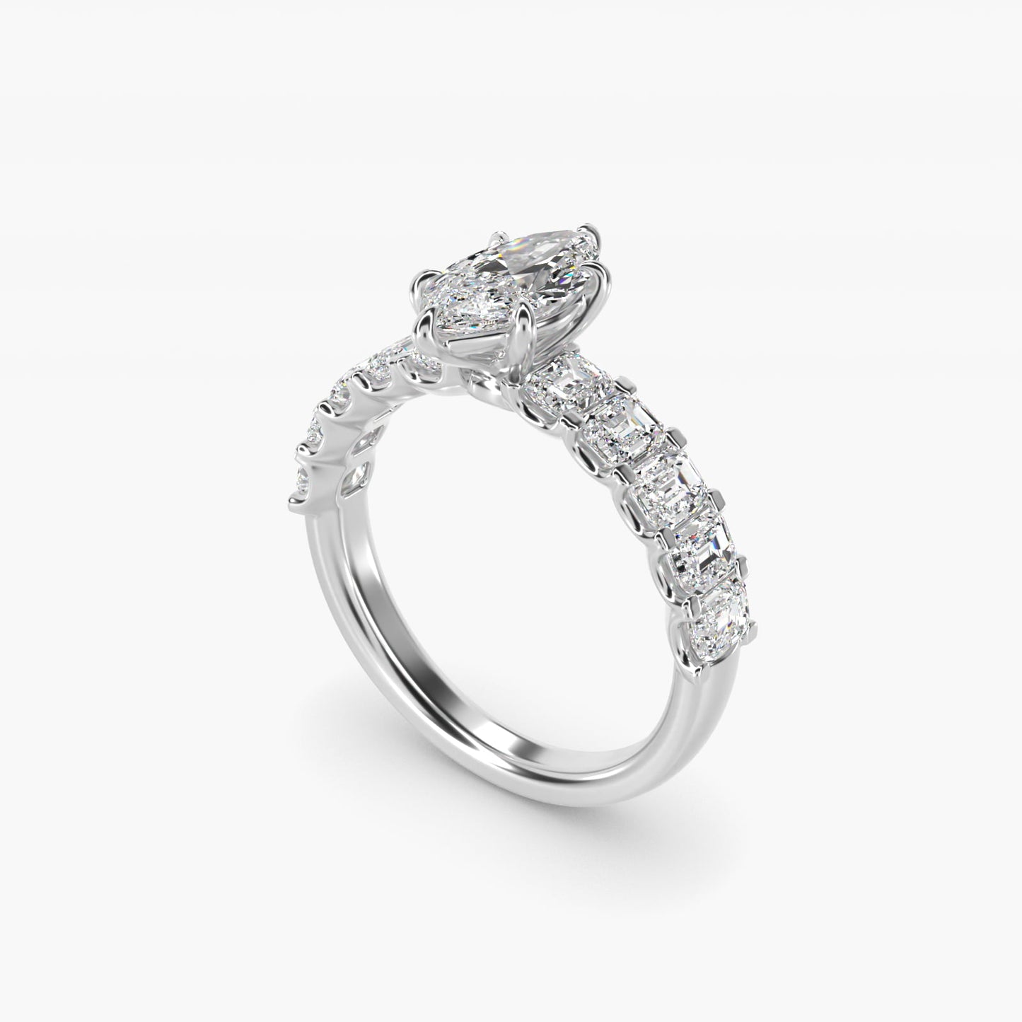 Emerald-Cut Diamond Engagement Ring in Platinum - Marquise Center
