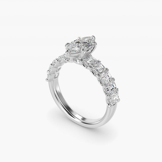 Emerald-Cut Diamond Engagement Ring in Platinum - Marquise Center