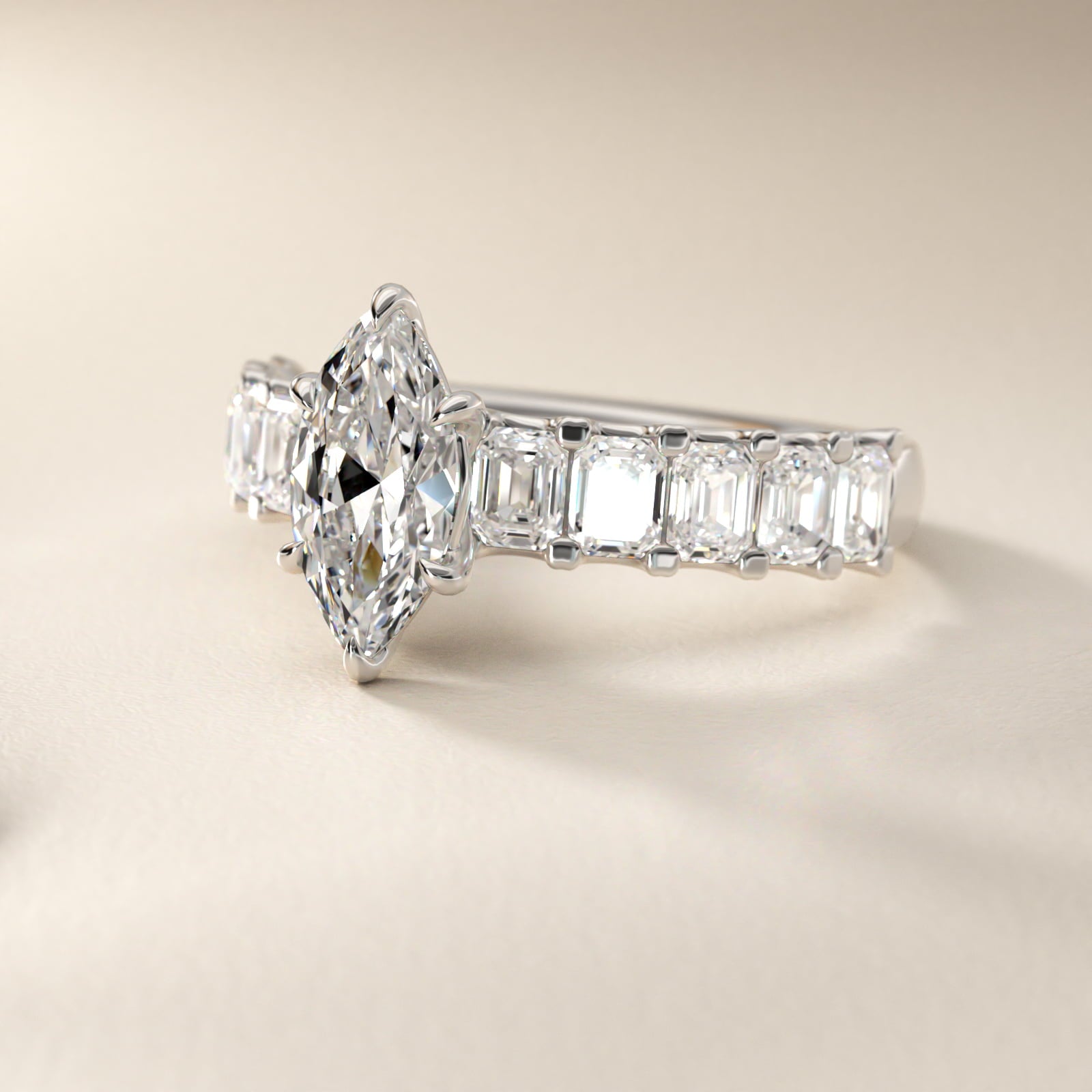 Emerald-Cut Diamond Engagement Ring in Platinum - Marquise Center