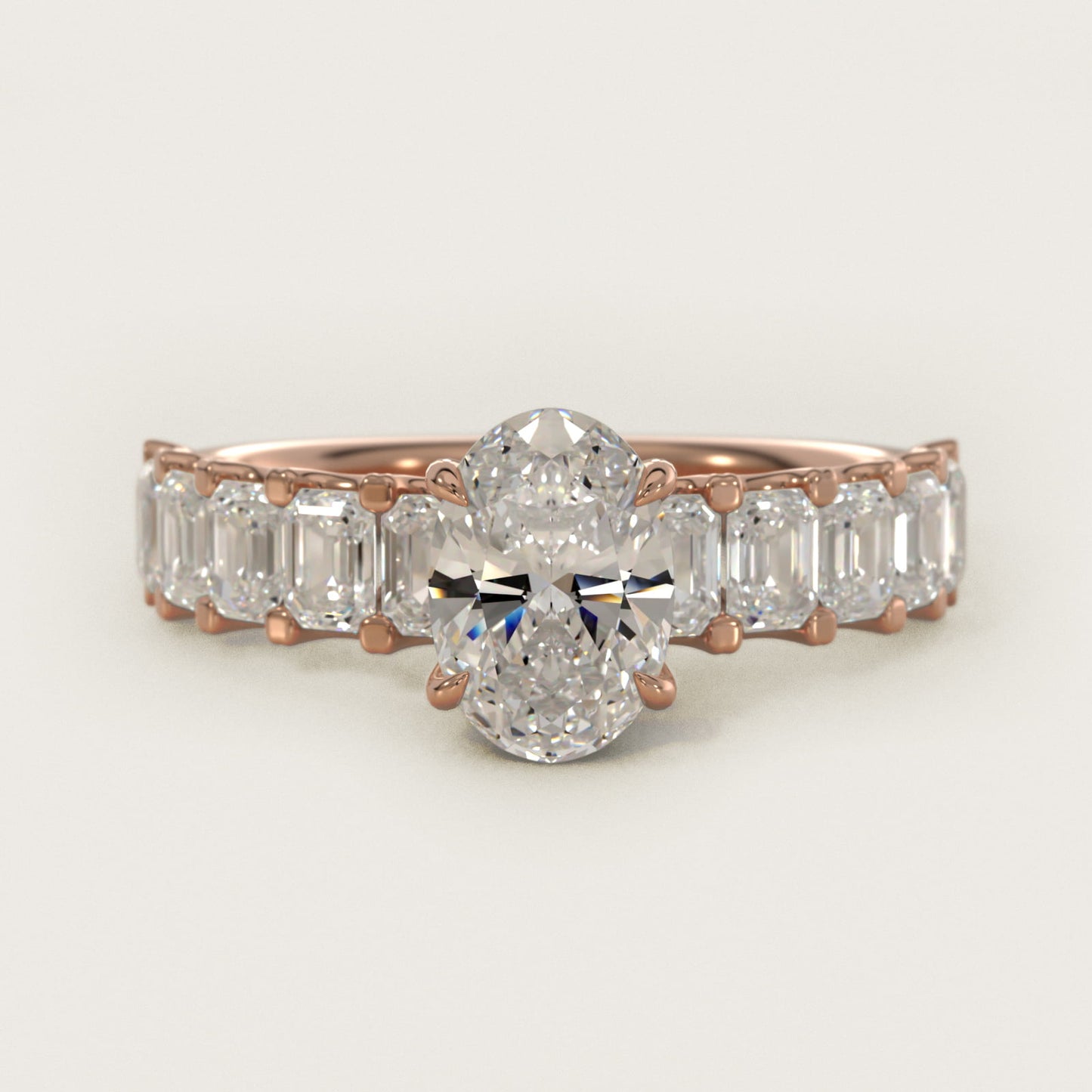 Emerald-Cut Diamond Engagement Ring in 14k Rose Gold - Oval Center