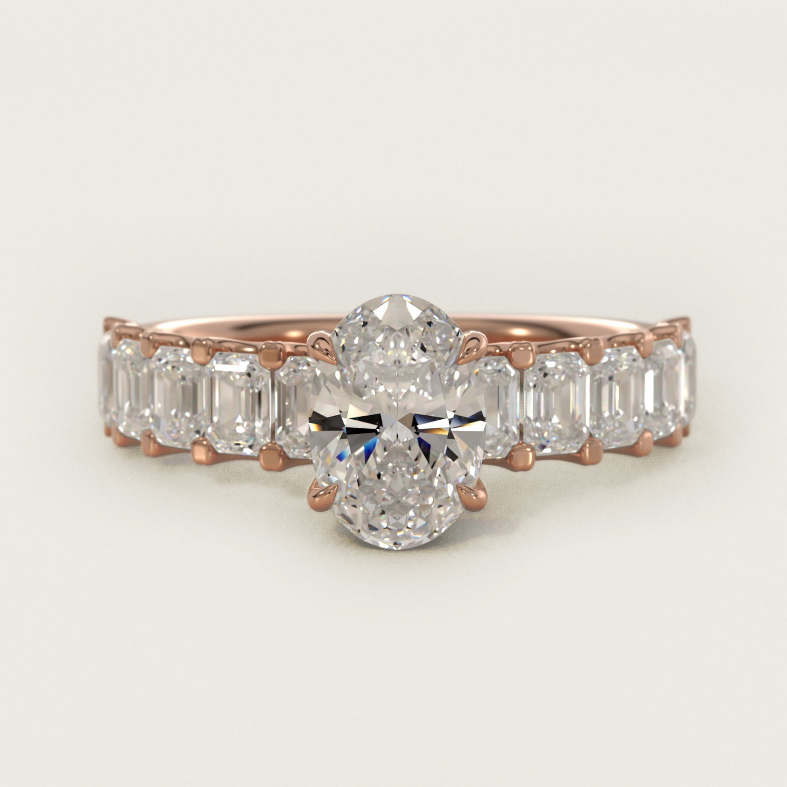Emerald-Cut Diamond Engagement Ring in 14k Rose Gold - Oval Center