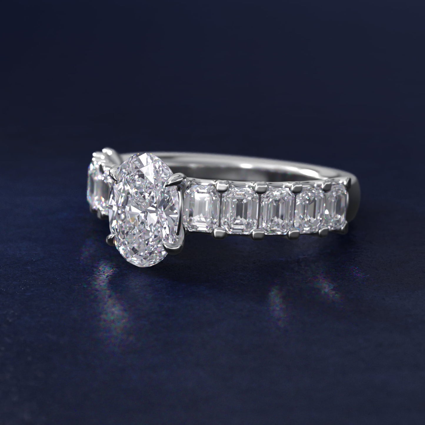 Emerald-Cut Diamond Engagement Ring in 18k White Gold - Oval Center