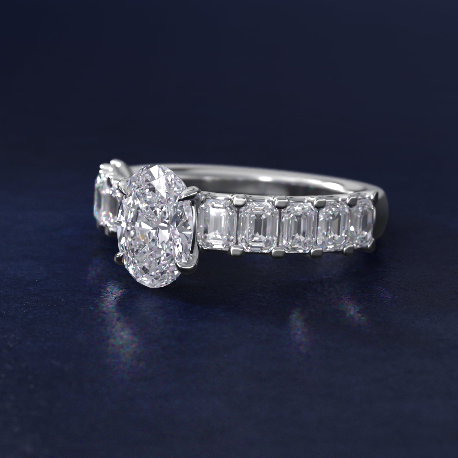 Emerald-Cut Diamond Engagement Ring in 18k White Gold - Oval Center