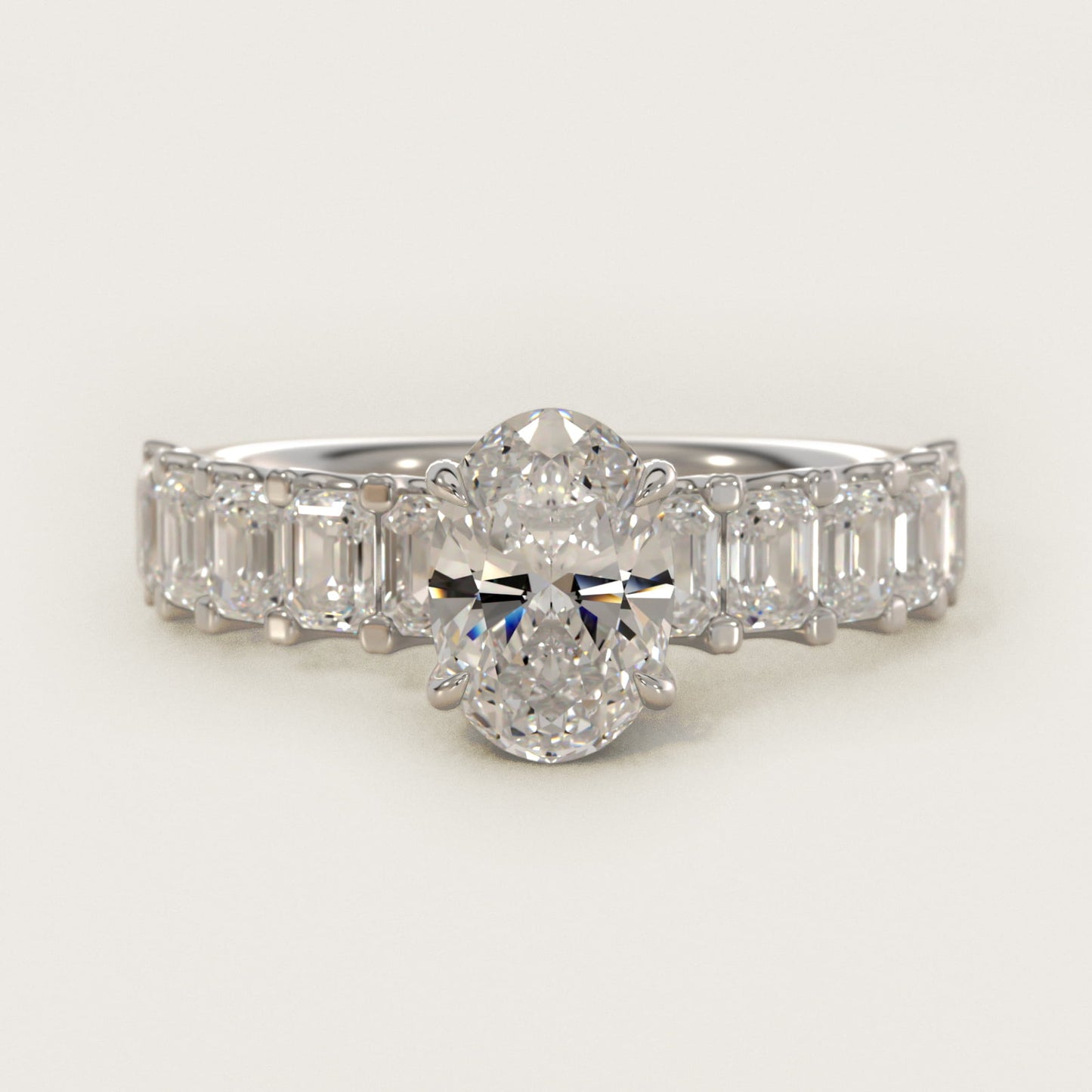 Emerald-Cut Diamond Engagement Ring in 18k White Gold - Oval Center