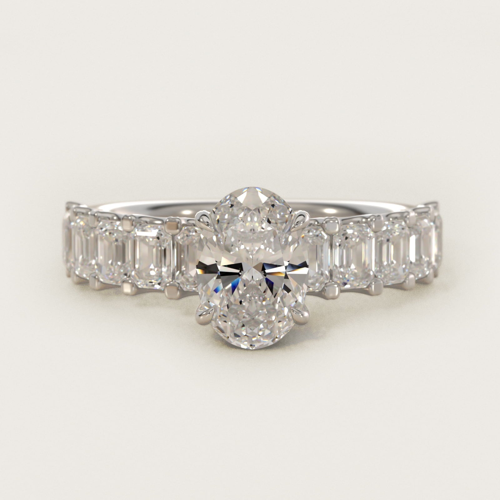 Emerald-Cut Diamond Engagement Ring in 18k White Gold - Oval Center