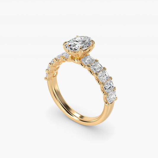 Emerald-Cut Diamond Engagement Ring in 14k Yellow Gold - Oval Center