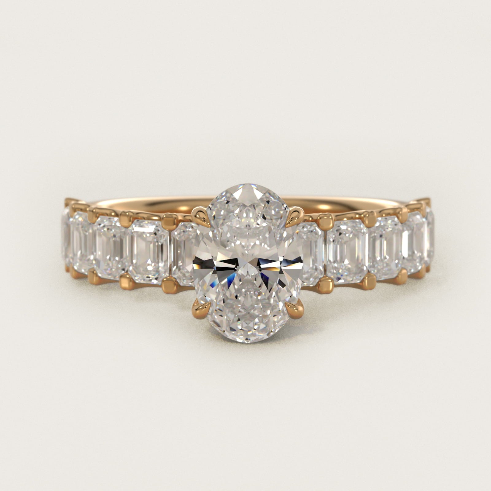 Emerald-Cut Diamond Engagement Ring in 18k Yellow Gold - Oval Center