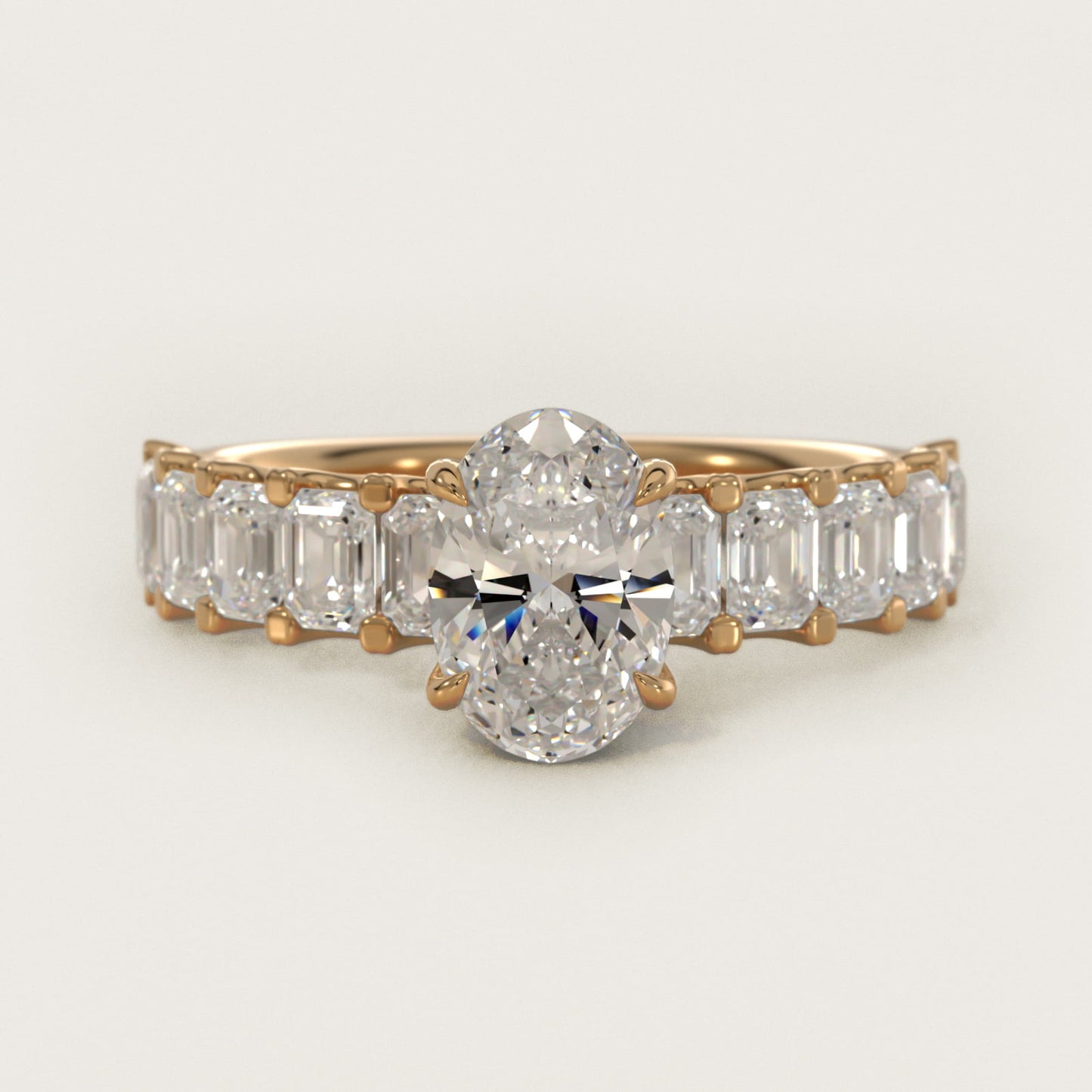 Emerald-Cut Diamond Engagement Ring in 14k Yellow Gold - Oval Center