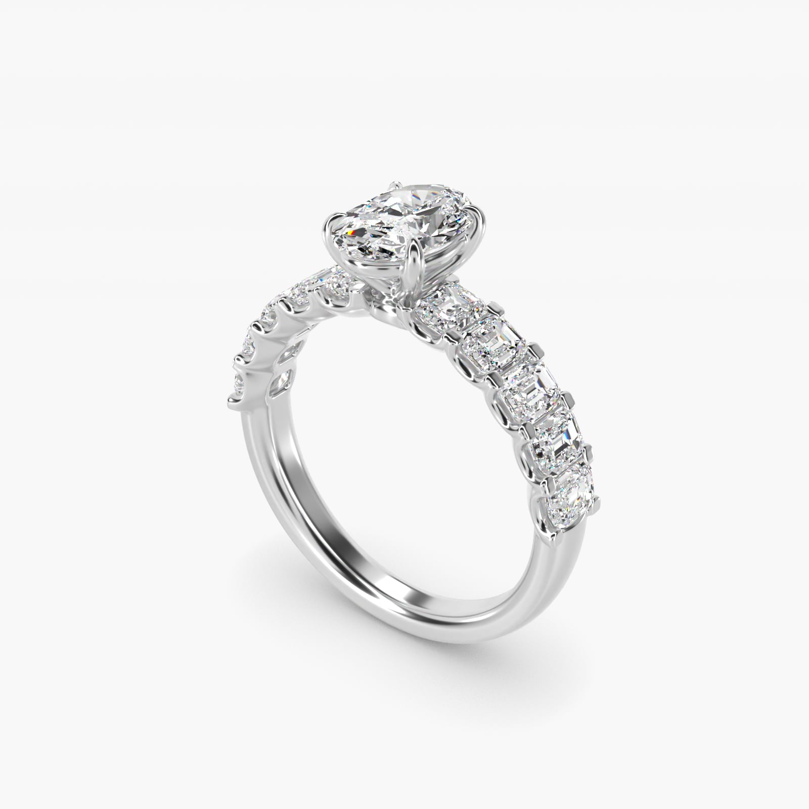 Emerald-Cut Diamond Engagement Ring in Platinum - Oval Center