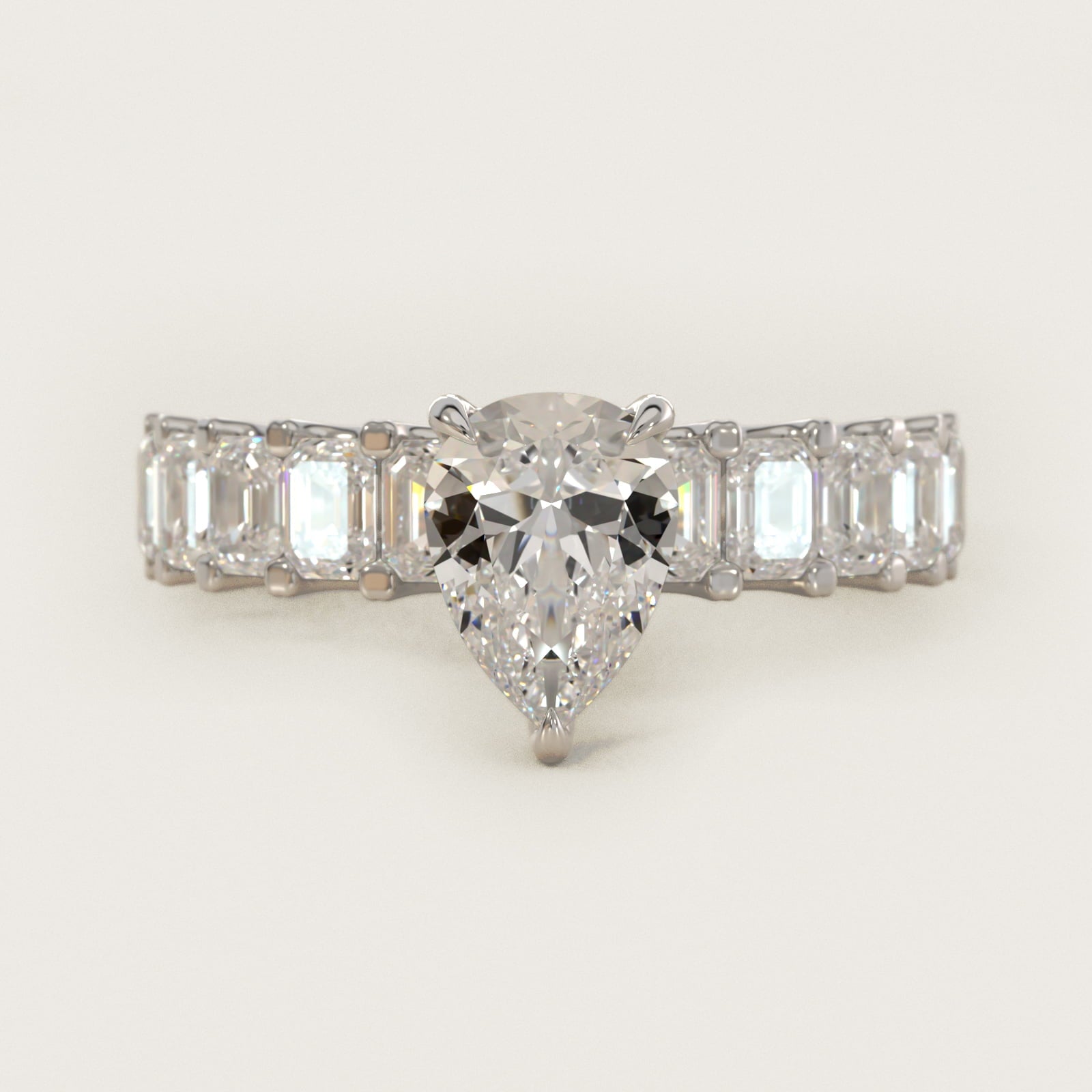 Emerald-Cut Diamond Engagement Ring in Platinum - Pear Center