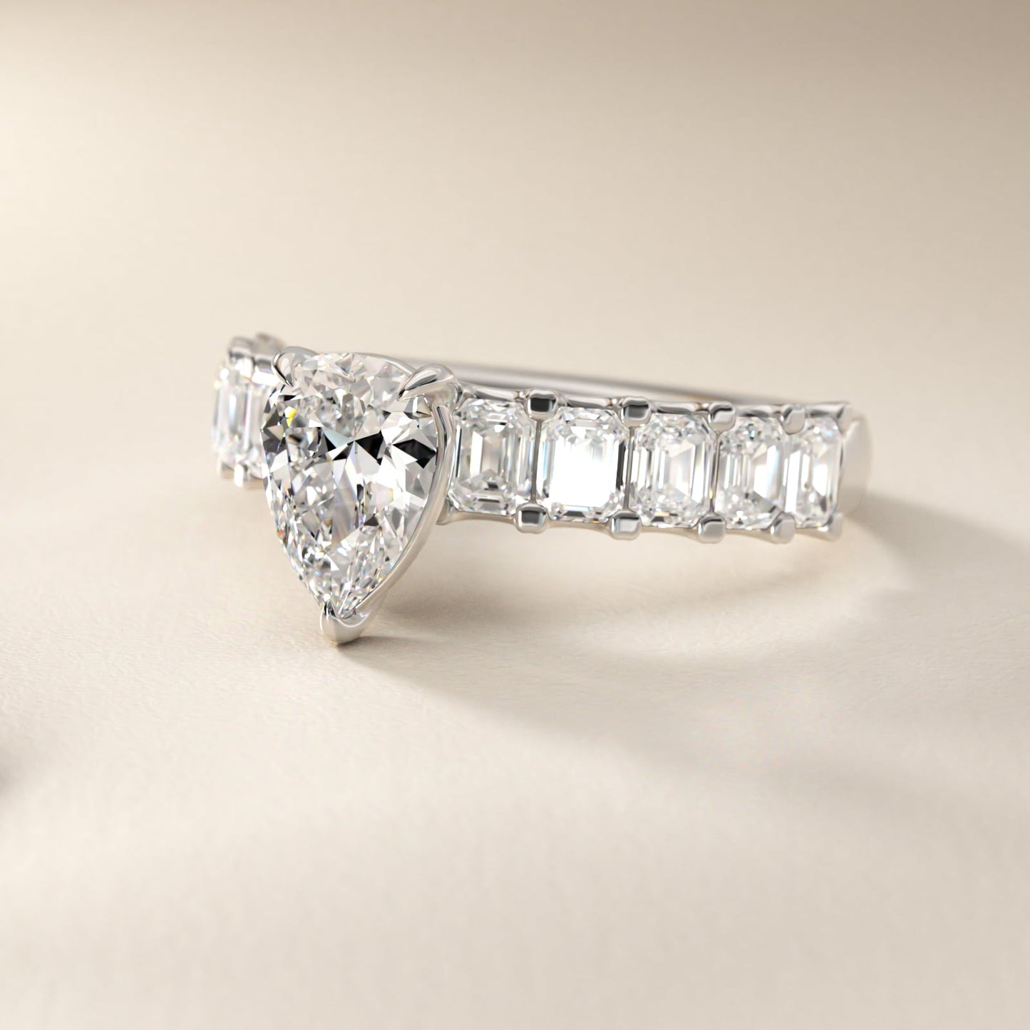 Emerald-Cut Diamond Engagement Ring in Platinum - Pear Center
