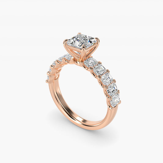 Emerald-Cut Diamond Engagement Ring in 14k Rose Gold - Princess Center
