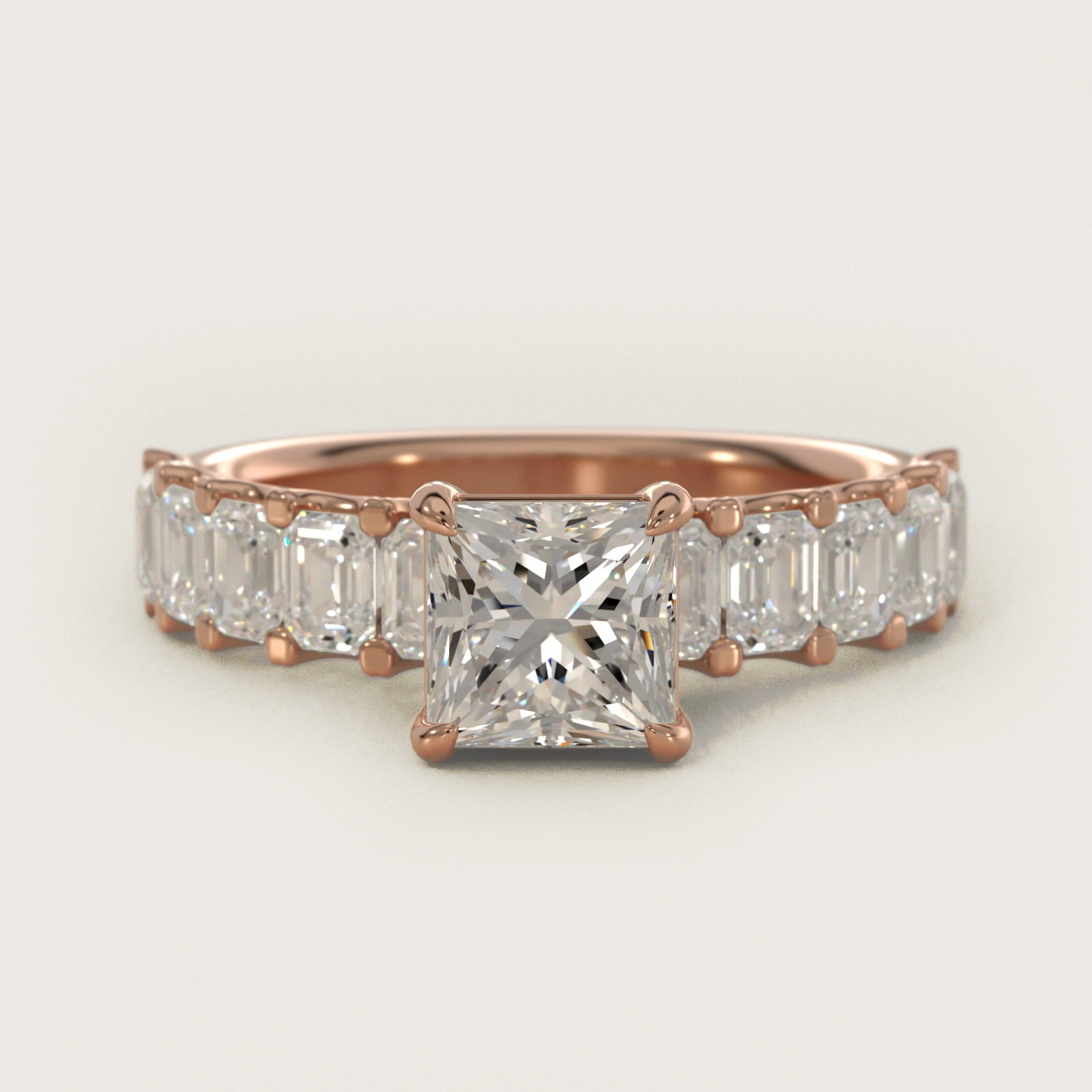 Emerald-Cut Diamond Engagement Ring in 14k Rose Gold - Princess Center