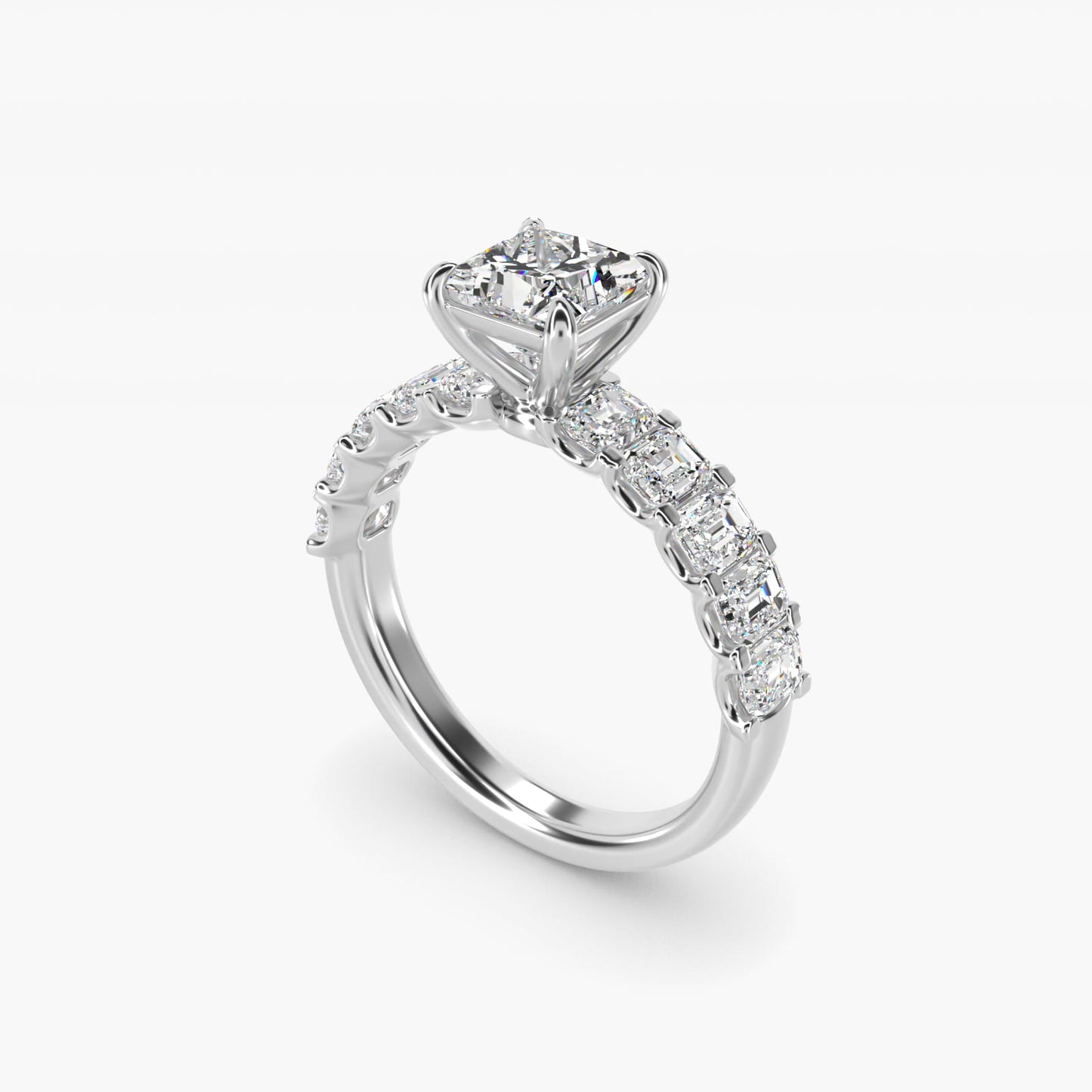 Emerald-Cut Diamond Engagement Ring in 18k White Gold - Princess Center
