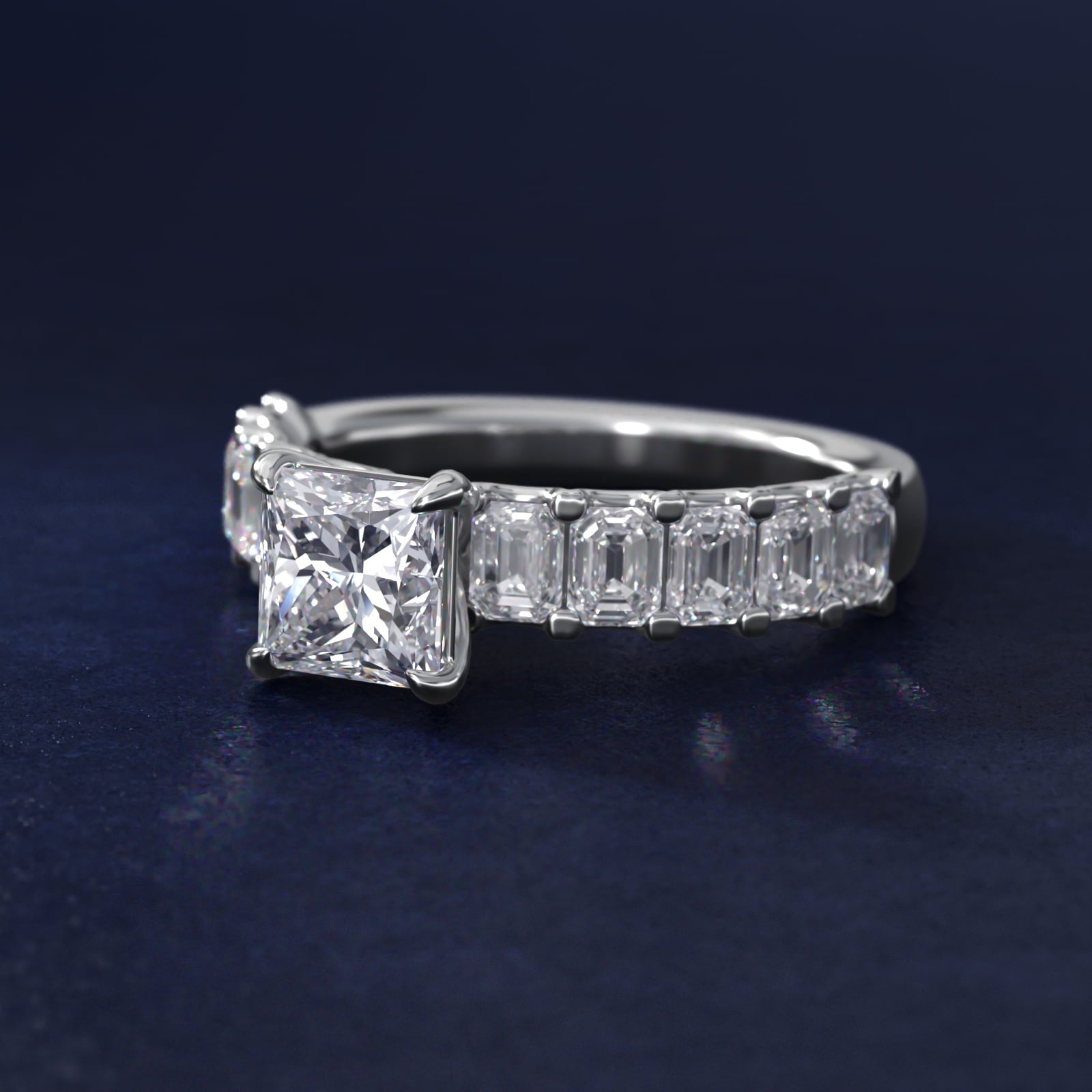 Emerald-Cut Diamond Engagement Ring in 18k White Gold - Princess Center