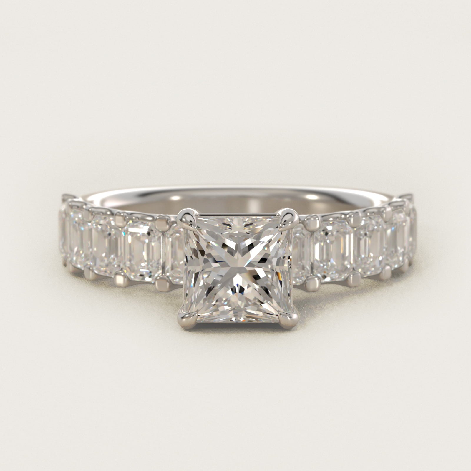 Emerald-Cut Diamond Engagement Ring in 18k White Gold - Princess Center
