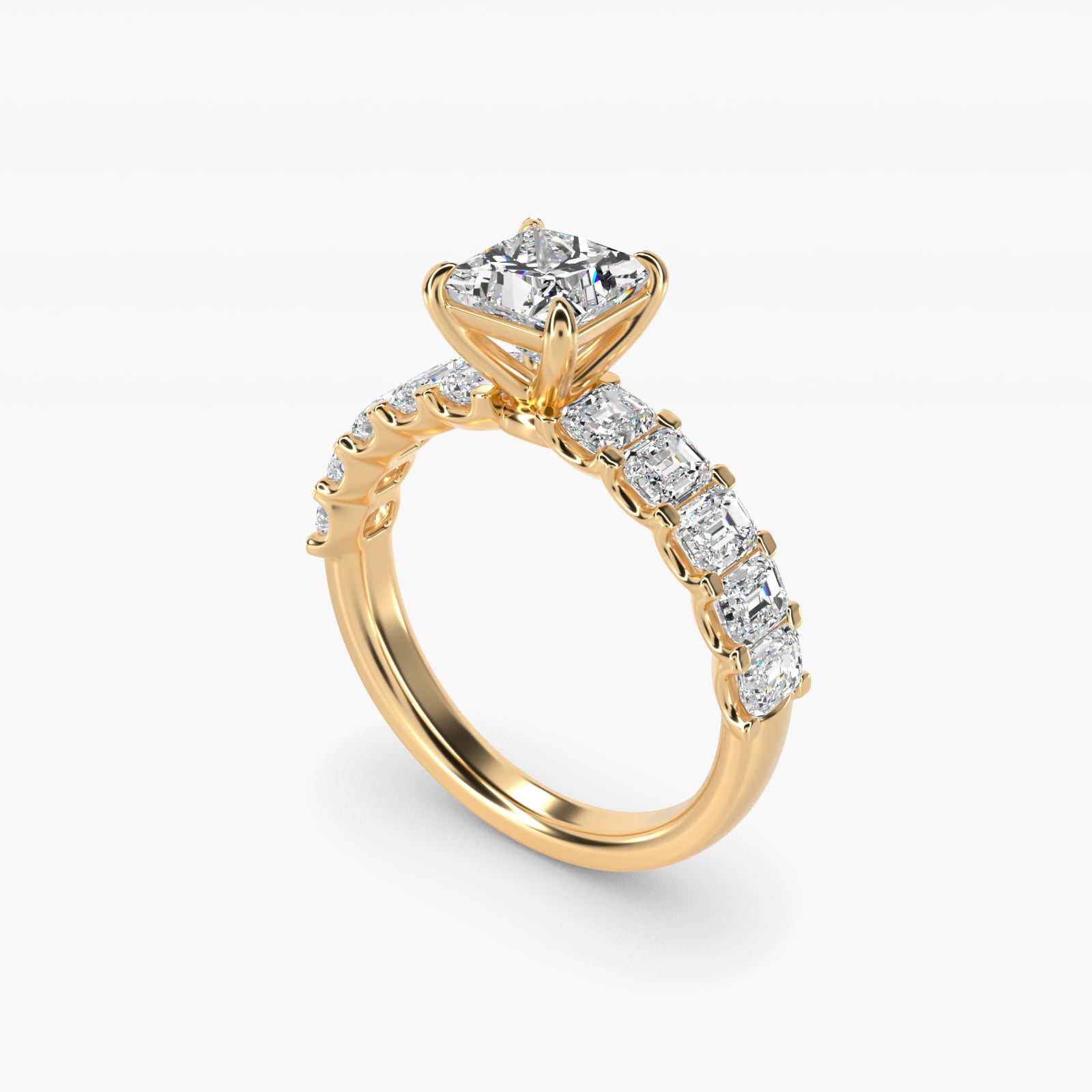 Emerald-Cut Diamond Engagement Ring in 18k Yellow Gold - Princess Center