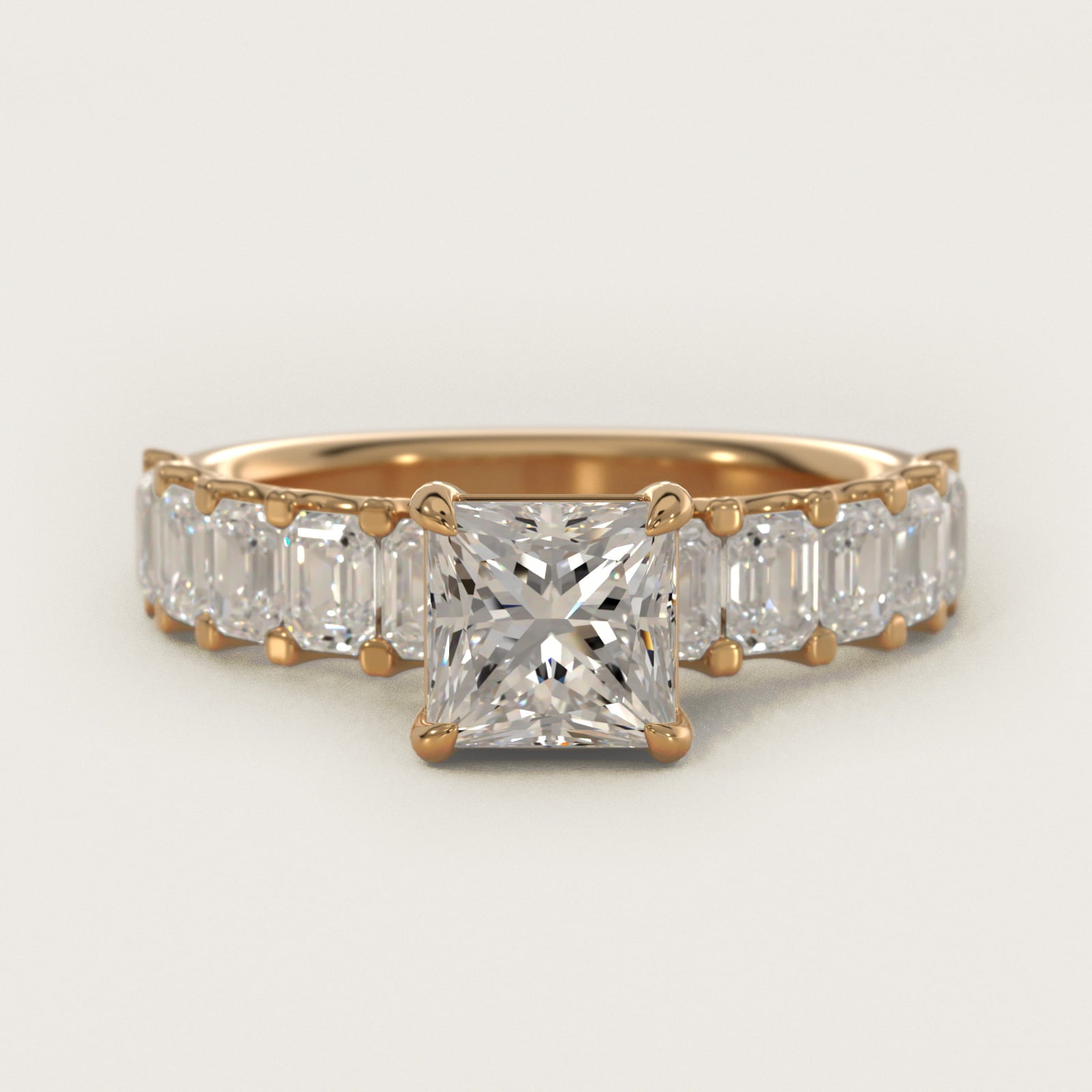 Emerald-Cut Diamond Engagement Ring in 18k Yellow Gold - Princess Center