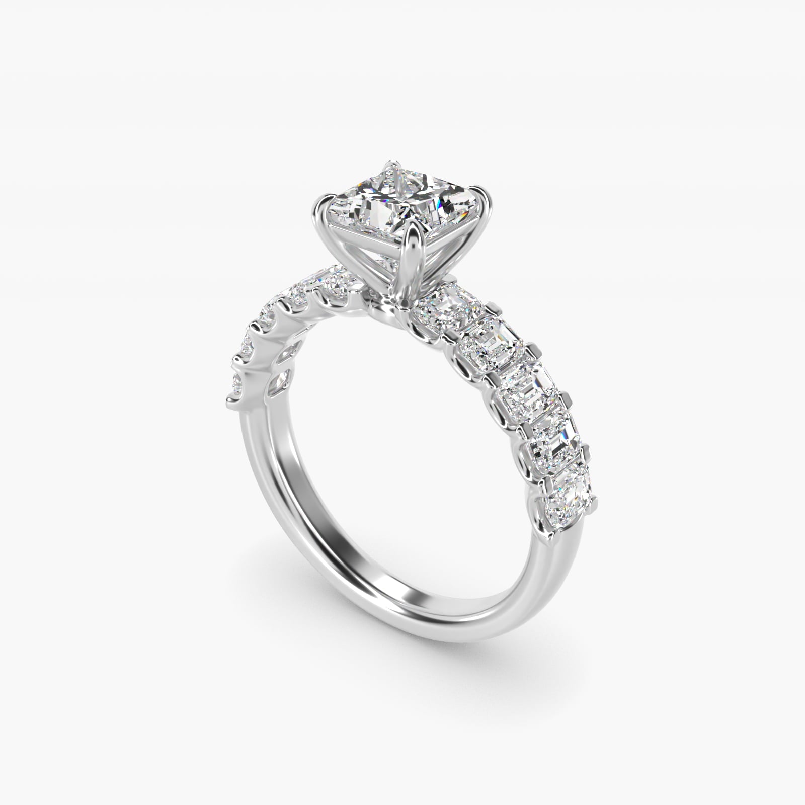 Emerald-Cut Diamond Engagement Ring in Platinum - Princess Center