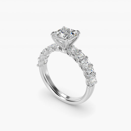 Emerald-Cut Diamond Engagement Ring in Platinum - Princess Center