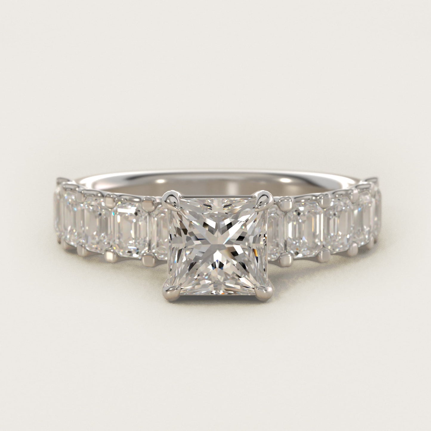 Emerald-Cut Diamond Engagement Ring in Platinum - Princess Center