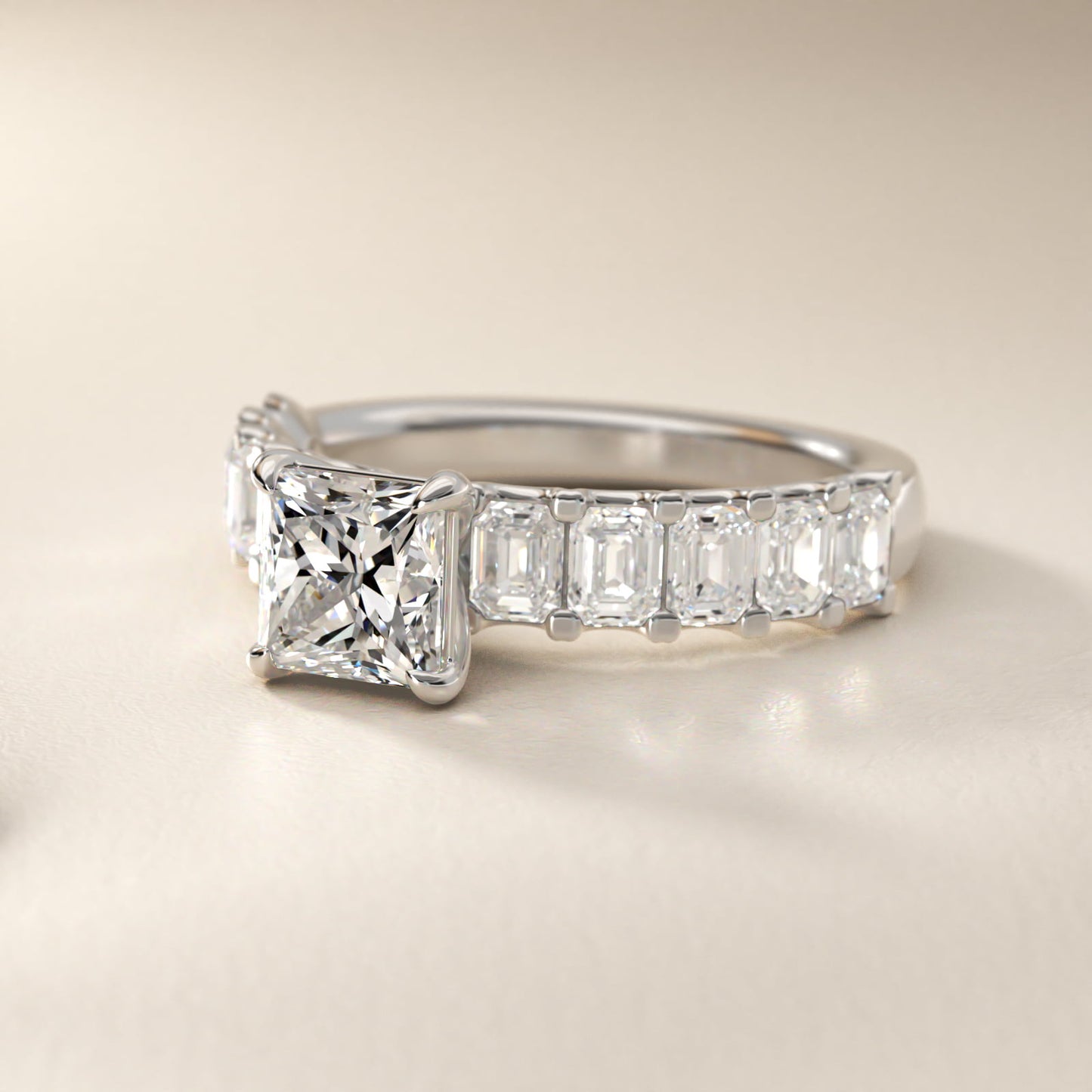 Emerald-Cut Diamond Engagement Ring in Platinum - Princess Center