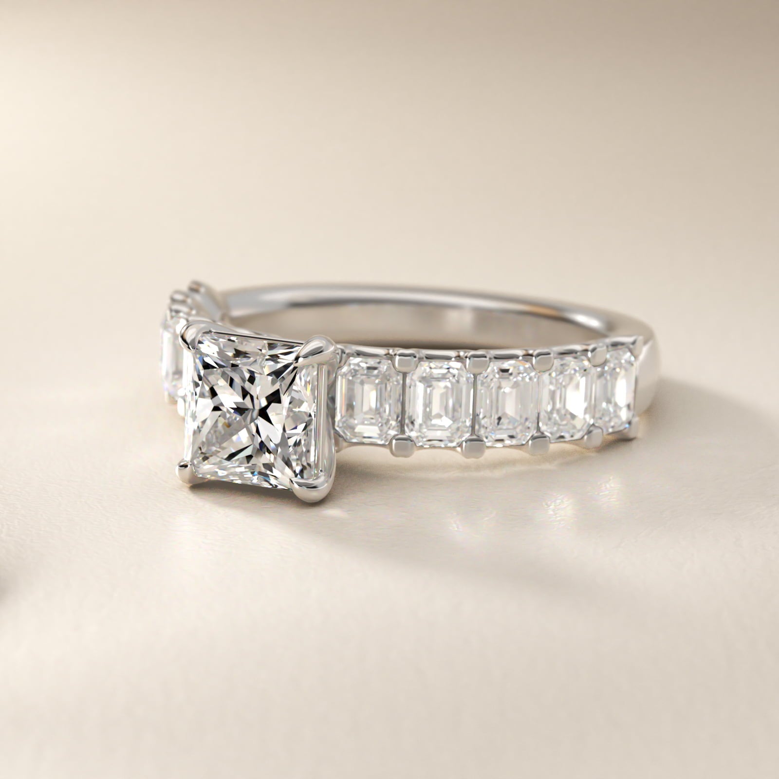 Emerald-Cut Diamond Engagement Ring in Platinum - Princess Center