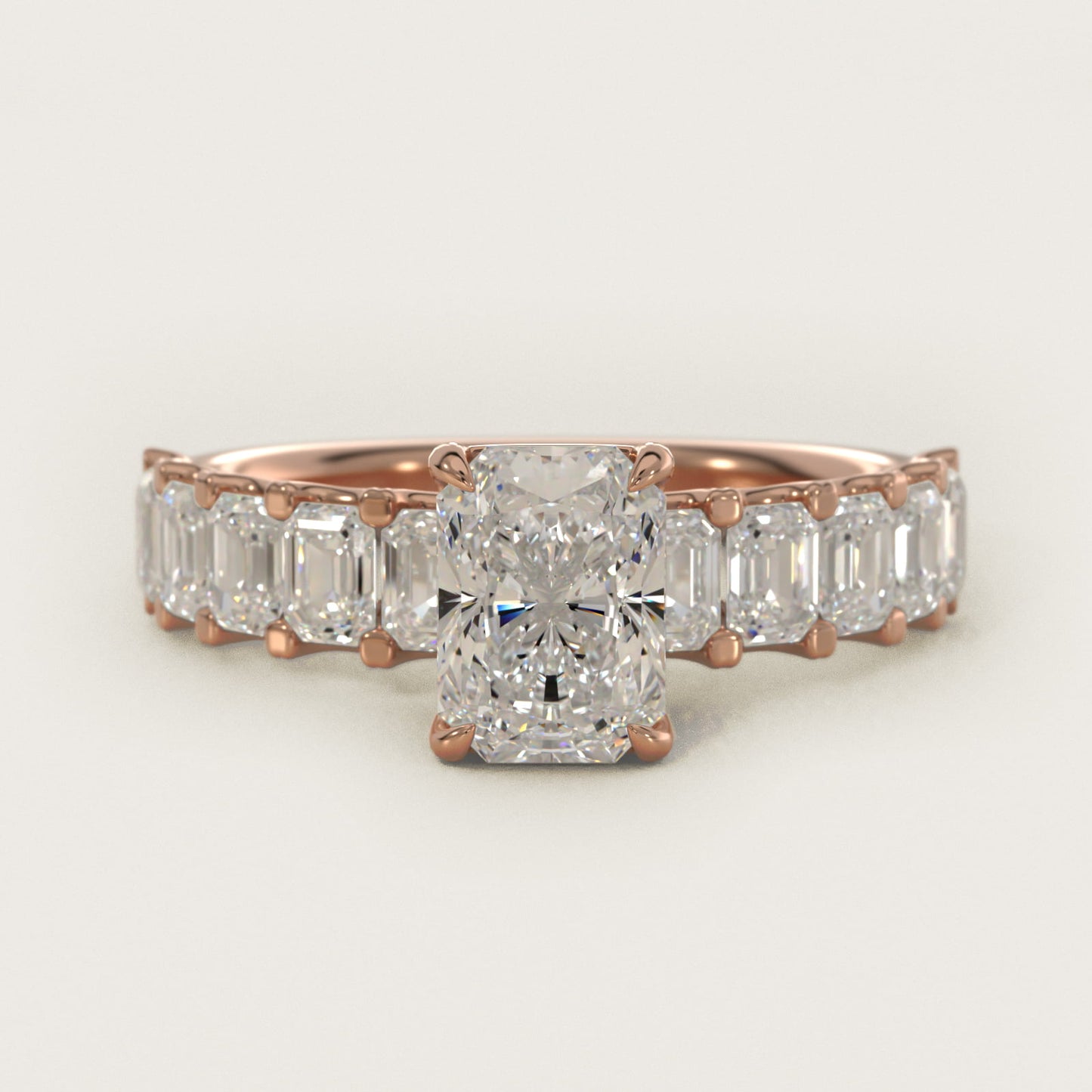 Emerald-Cut Diamond Engagement Ring in 18k Rose Gold - Radiant Center