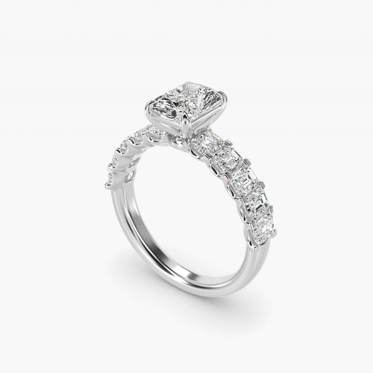 Emerald-Cut Diamond Engagement Ring in 18k White Gold - Radiant Center