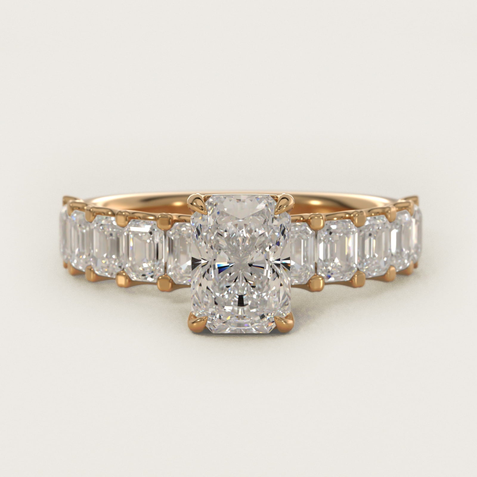 Emerald-Cut Diamond Engagement Ring in 14k Yellow Gold - Radiant Center