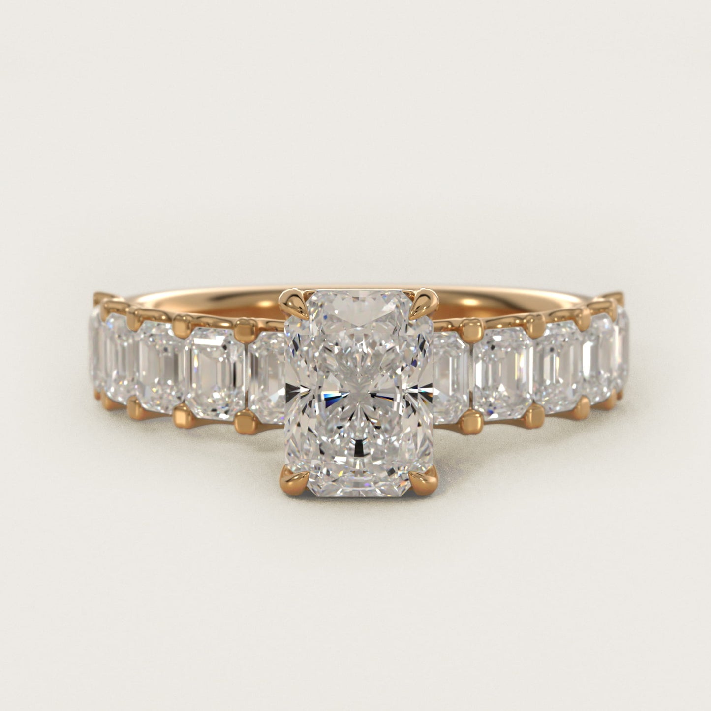 Emerald-Cut Diamond Engagement Ring in 18k Yellow Gold - Radiant Center