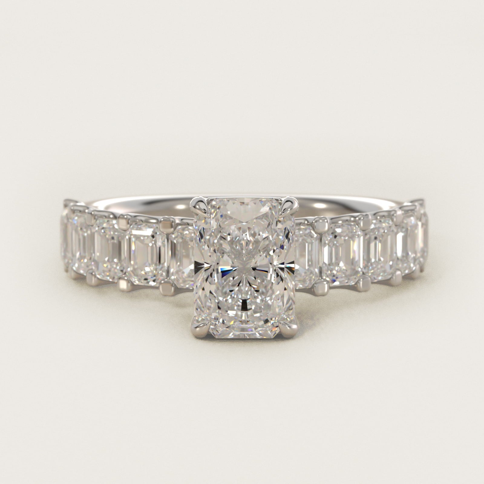 Emerald-Cut Diamond Engagement Ring in Platinum - Radiant Center