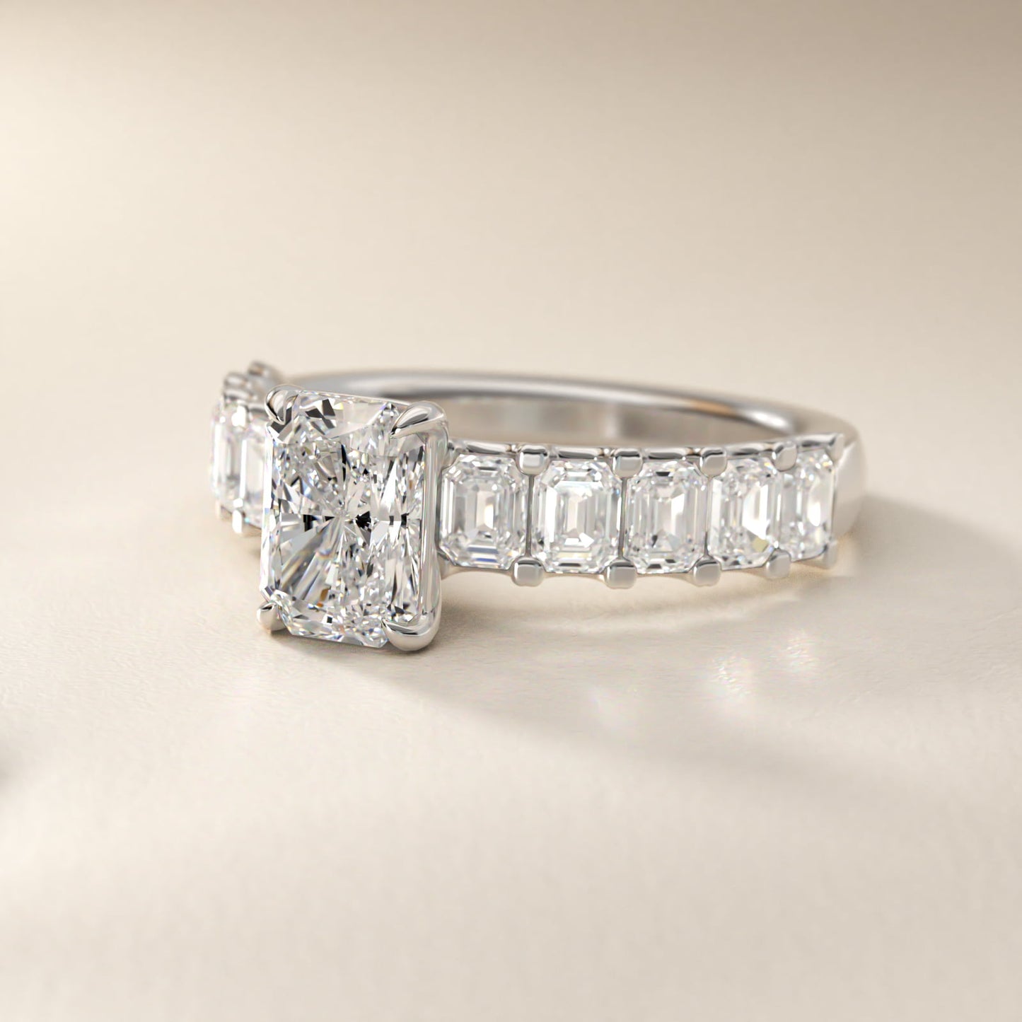 Emerald-Cut Diamond Engagement Ring in Platinum - Radiant Center
