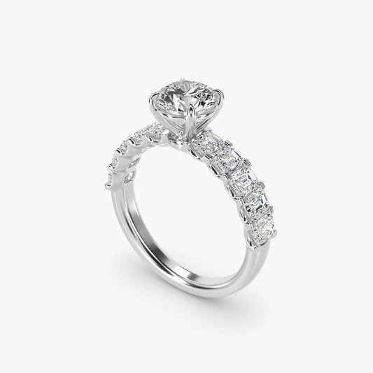 Emerald-Cut Diamond Engagement Ring in Platinum - Round Center