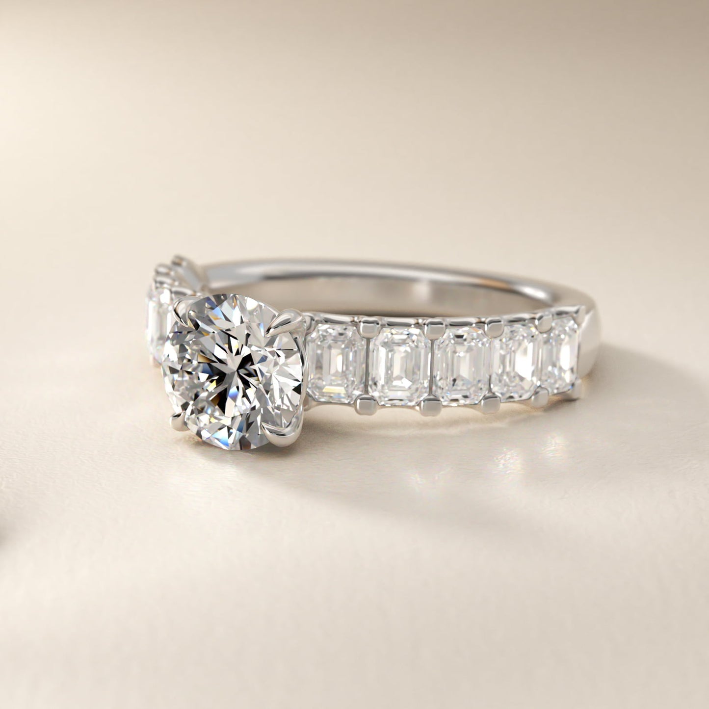 Emerald-Cut Diamond Engagement Ring in Platinum - Round Center