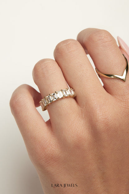 Emerald Diamond Half Band Gold - On model
