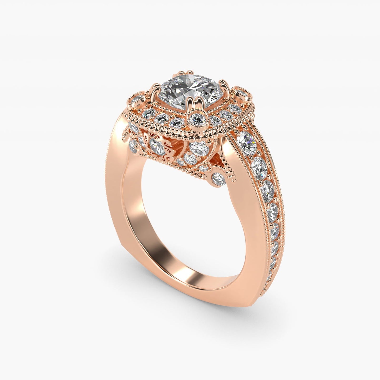 Empire Cushion Halo Engagement Ring in 18k Rose Gold (1.25 ct. tw.) By Bella Vaughan - Round Center