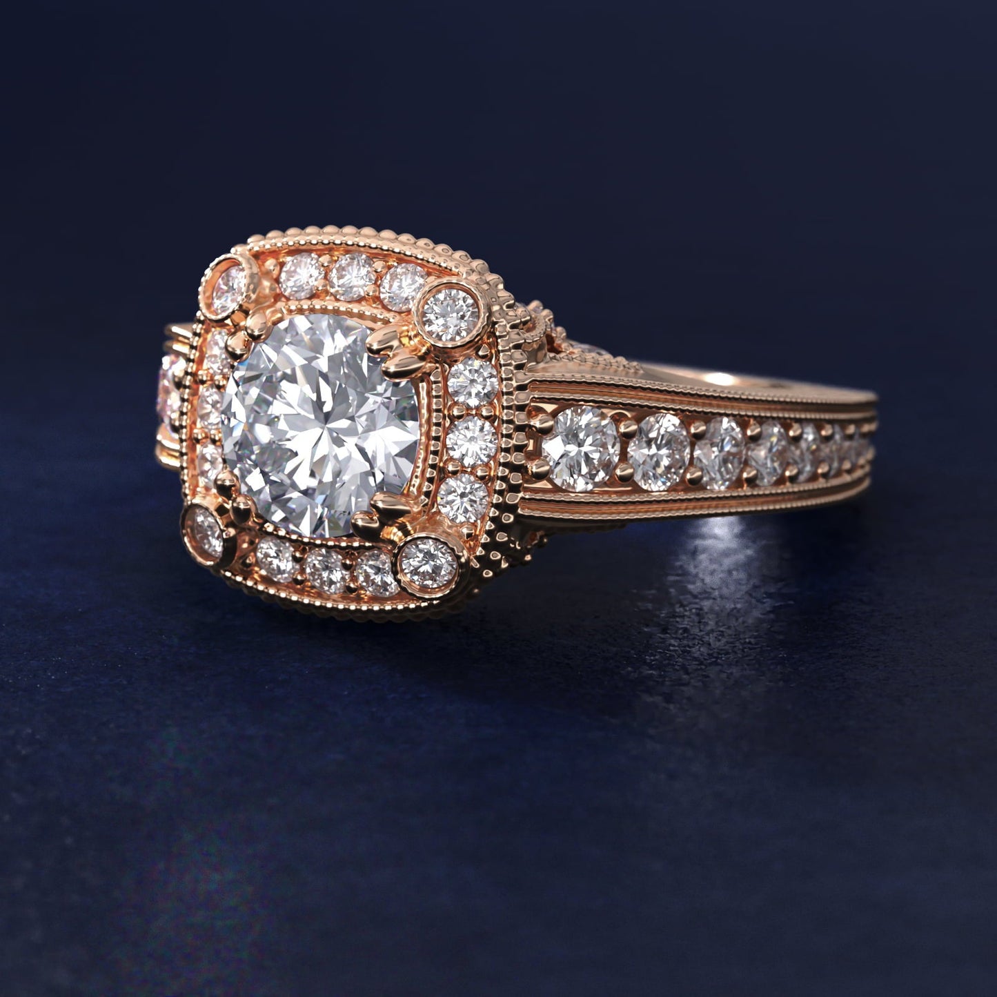 Empire Cushion Halo Engagement Ring in 18k Rose Gold (1.25 ct. tw.) By Bella Vaughan - Round Center