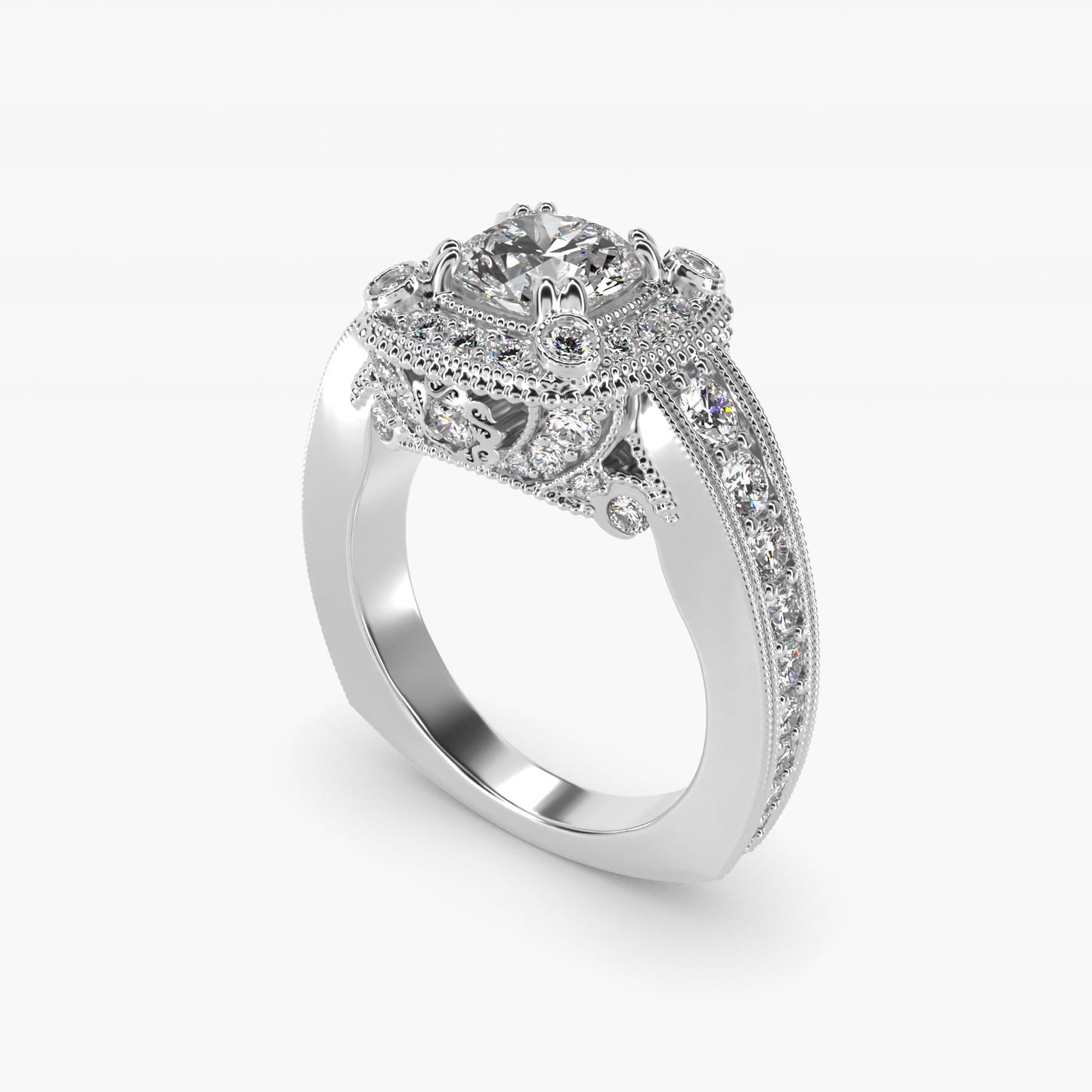 Empire Cushion Halo Engagement Ring in 14k White Gold (1.25 ct. tw.) By Bella Vaughan - Round Center