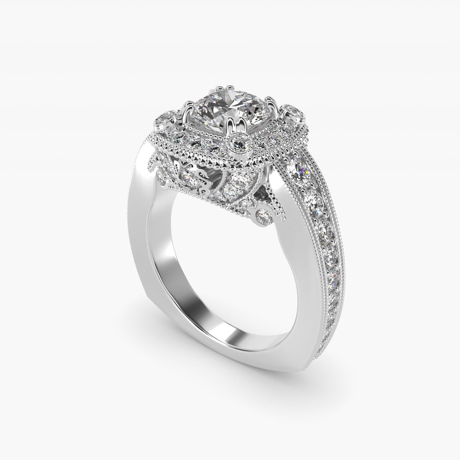 Empire Cushion Halo Engagement Ring in 14k White Gold (1.25 ct. tw.) By Bella Vaughan - Round Center