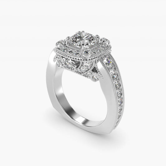 Empire Cushion Halo Engagement Ring in 14k White Gold (1.25 ct. tw.) By Bella Vaughan - Round Center